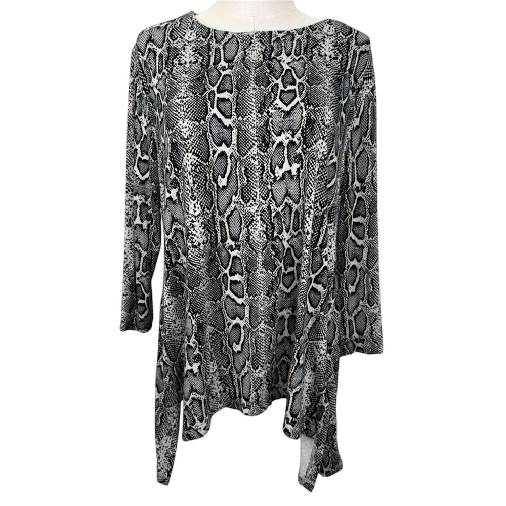 John Mark Top Snake Print Mature Asymmetric Tunic Stretchy Flowy Loose Fit Sz M
